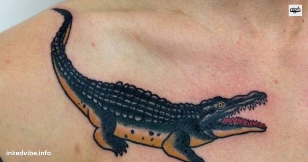 Burst Of Elegance: Old School Traditional Alligator Tattoo