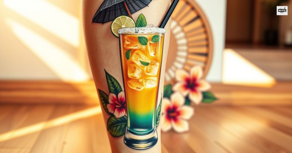 Cocktail and Fire Tattoo