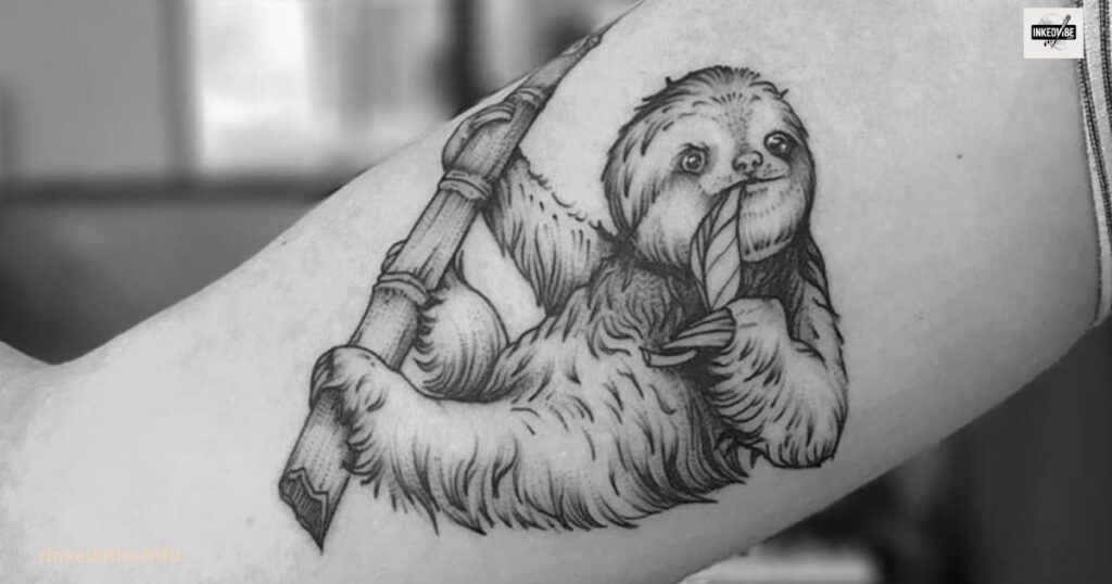 Epitome Of Refreshment: Joyful Traditional Sloth Tattoo