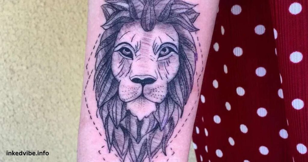 Etching The Space: Fine Lion Tattoo On Thigh