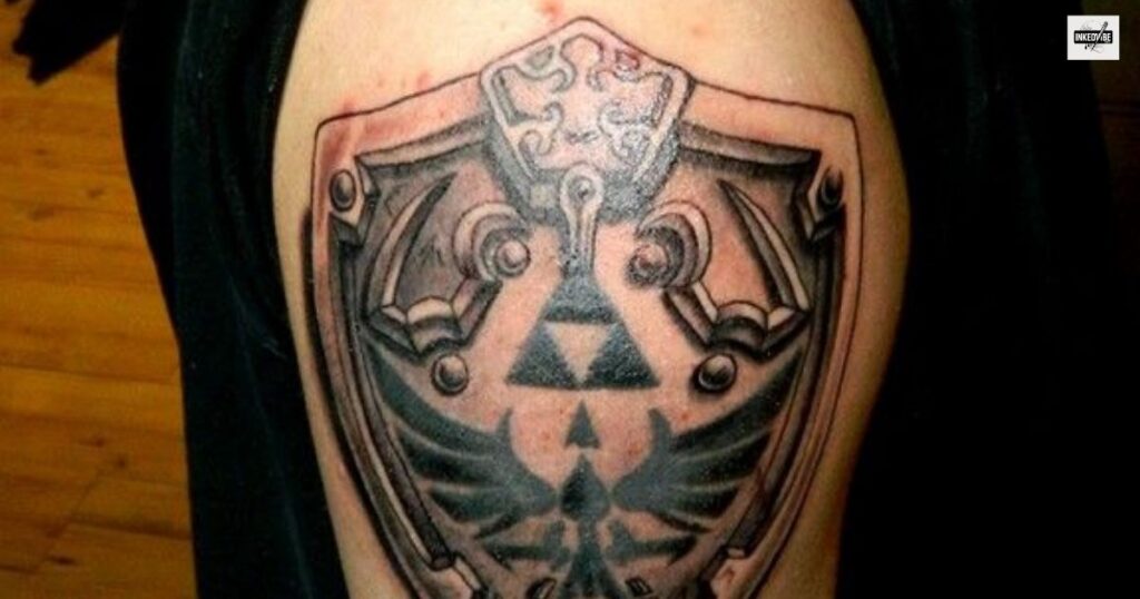 Medieval Shield Tattoos with Swords and Armor