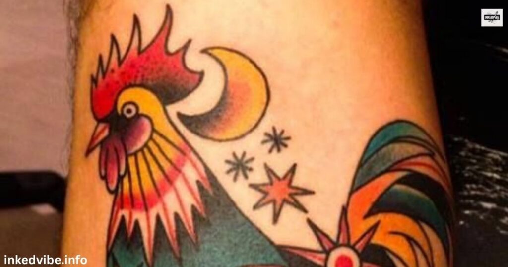 Rising Above All: Glorious Fighting Rooster Tattoo