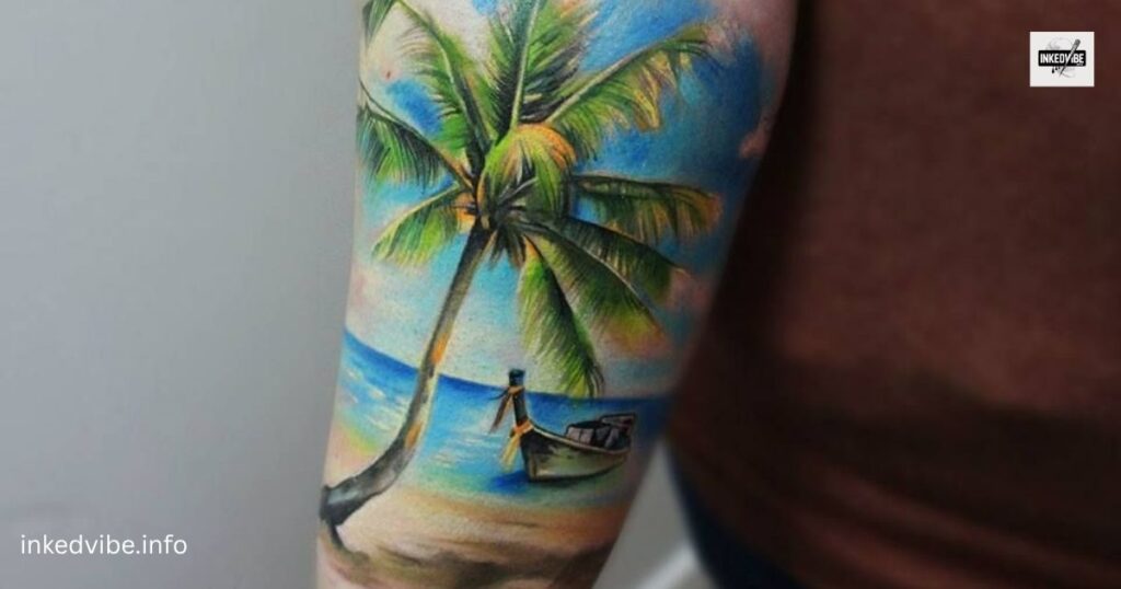 The Ultimate Token of Relaxation: Grooving Palm Tree Beach Tattoo