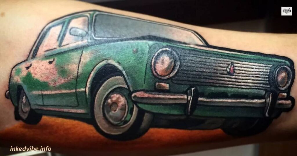Amalgamation Of Machinery: Monochromatic Car Parts Tattoo