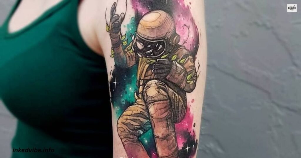 Blending With The Darkness: Tribal Astronaut Tattoo On Arm