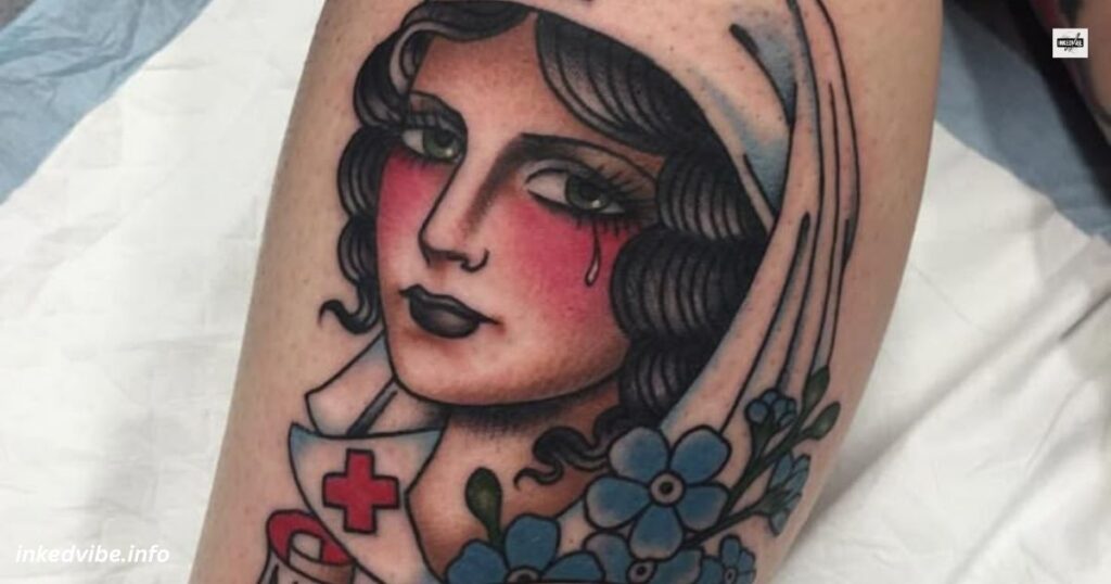 Bloom Of Subtle Hues: Sensual Traditional Nurse Tattoo