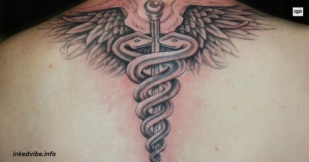 Encapsulation Of Spirituality: Grandiose Caduceus Tattoo On Back