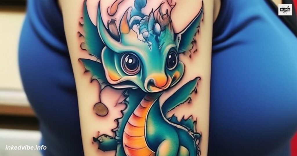 Iconic Sign of Fierce and Naivete: Magnificent Dragon Cartoon Tattoo