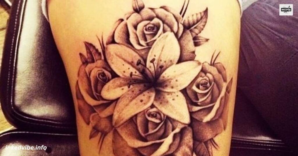 Lily Flower Tattoo on Thigh