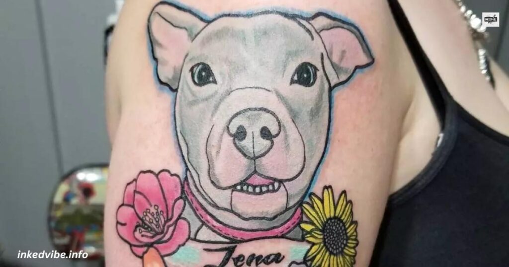 Unmatched Expressions: Angry Pitbull Tattoo With Fiery Aura