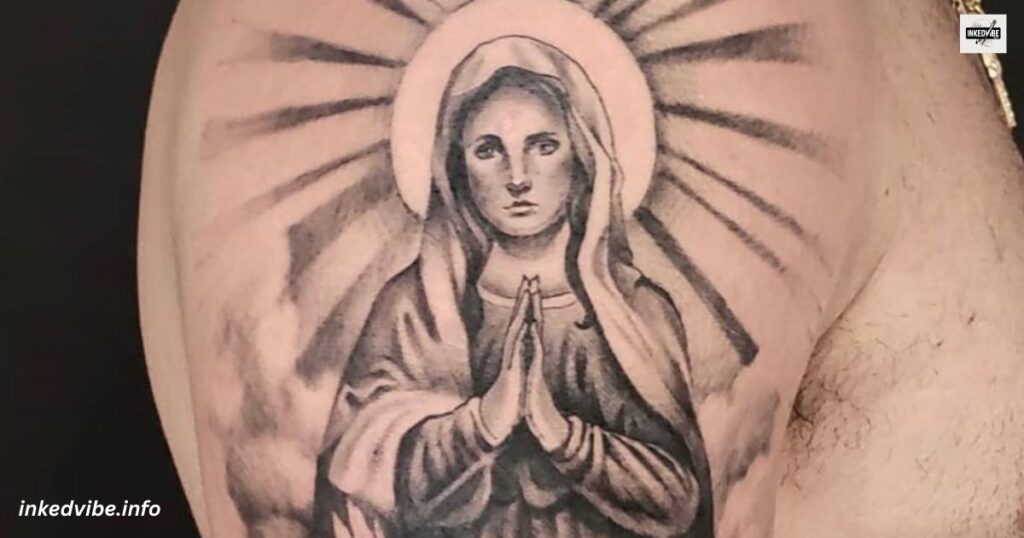 Virgin Mary Shoulder Tattoo Signifies Hope Even Through The Blur Of Tears!